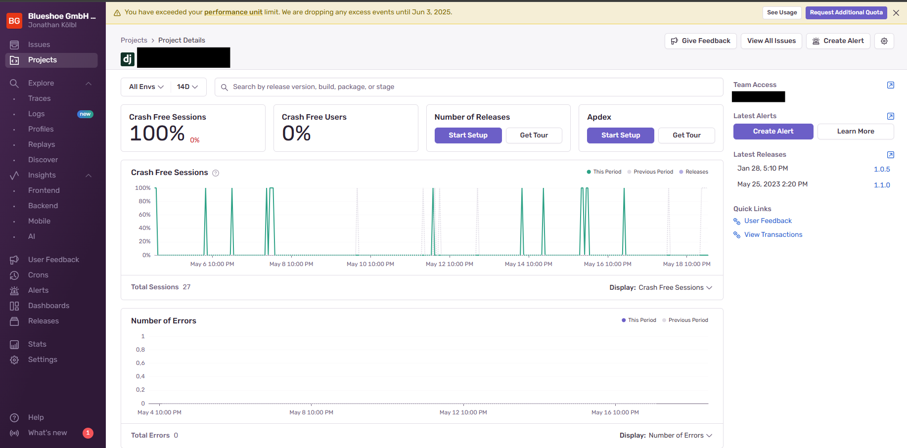 Sentry Dashboard Beispiel