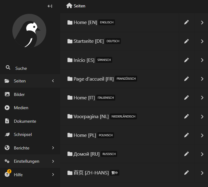 Wagtail Localize Seitenmenü